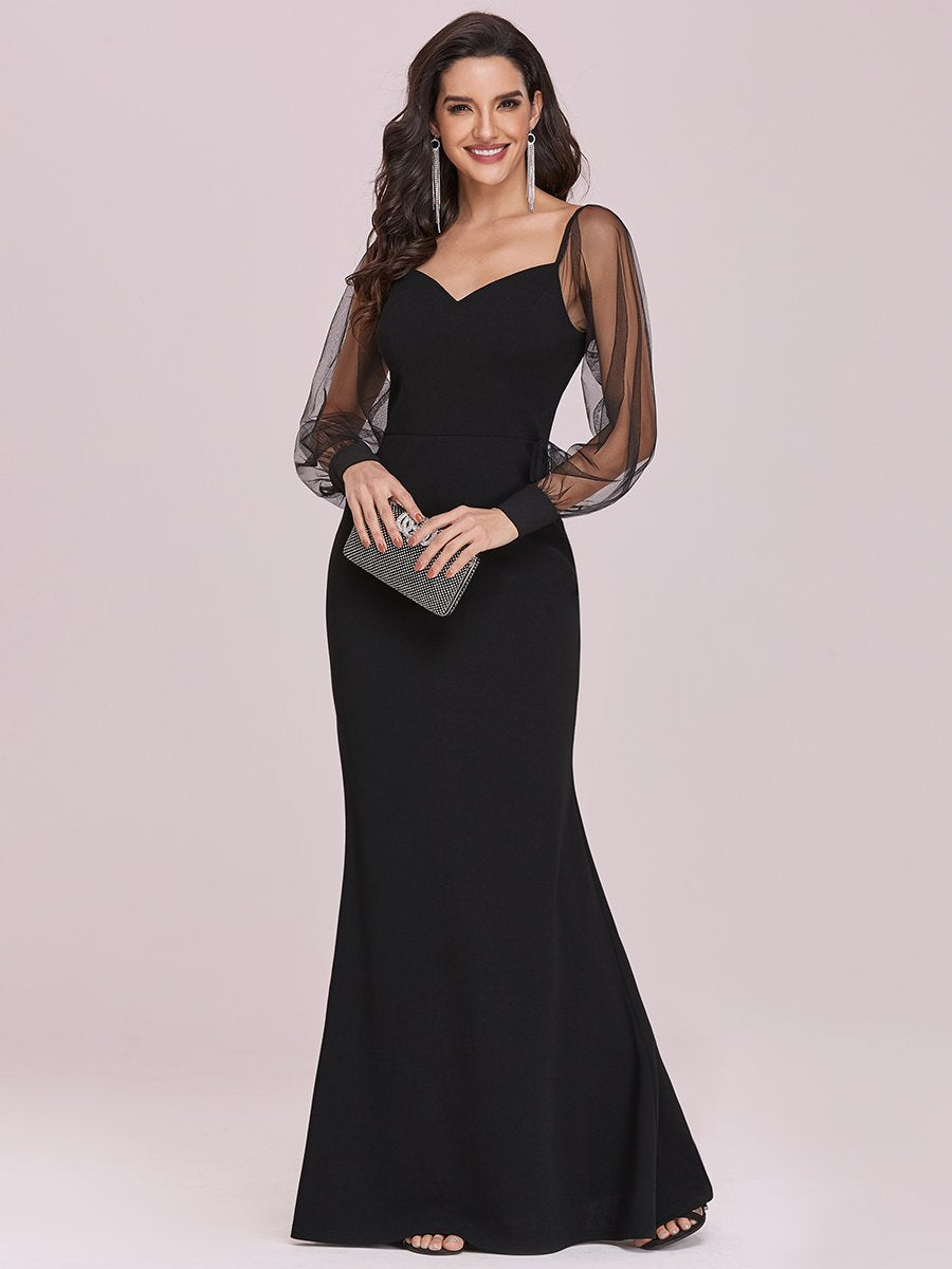 Black Satin V-Neck Tulle Backless Mermaid Prom Dress