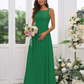 Lace Applique Square Neck Sleeveless Maxi Bridesmaid Dress