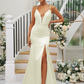 Deep V-Neck Spaghetti Strap Sleeveless Maxi Bridesmaid Dress