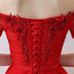 Red Off The Shoulder Lace Flowers Beading Cocktail Party Dress