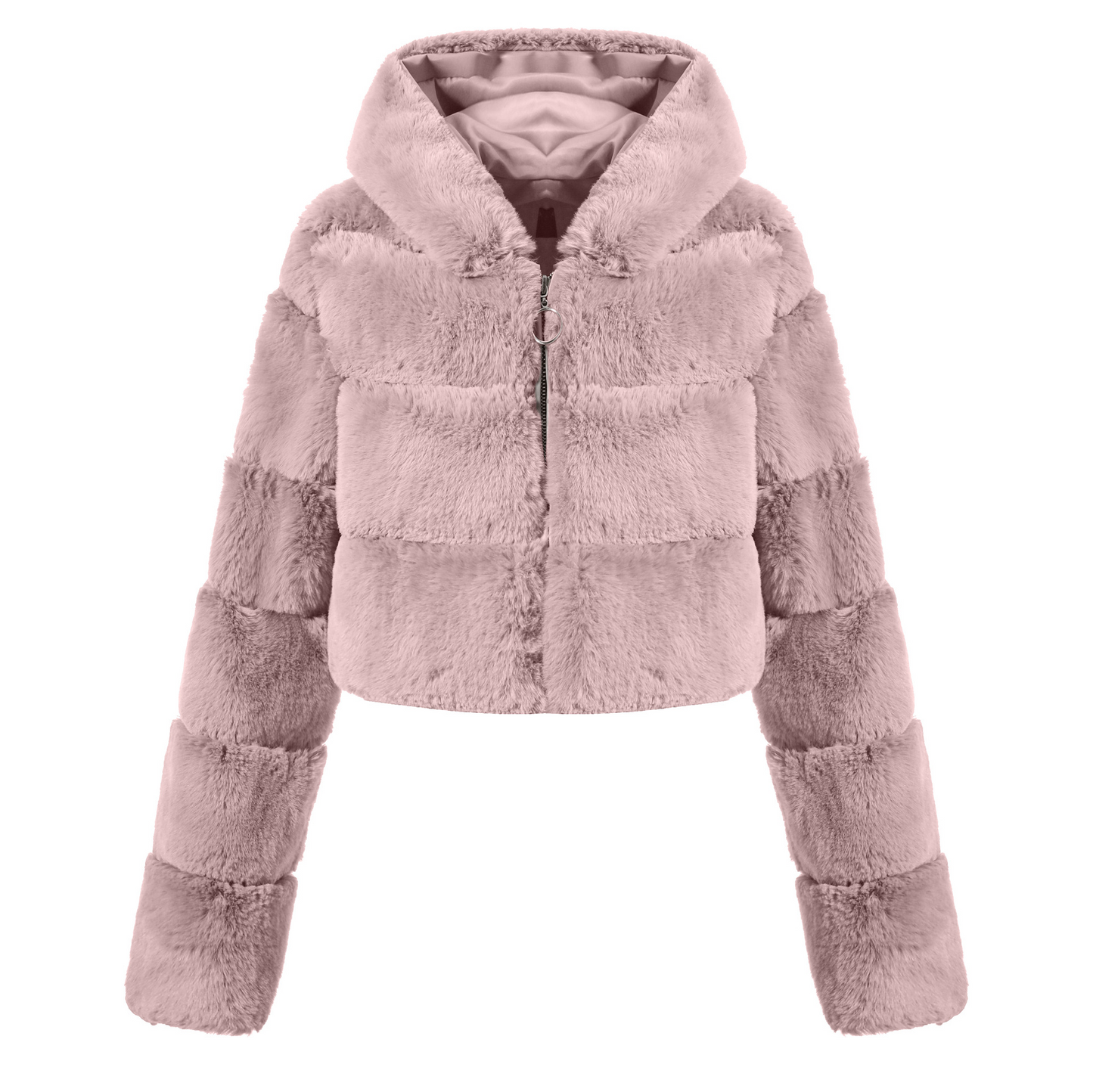 Faux Fur Hooded Zipper Coat