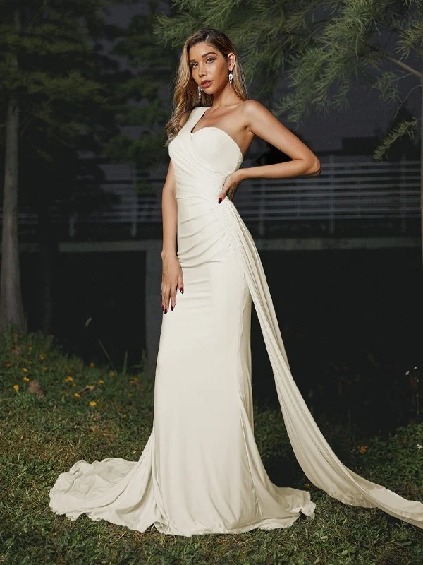 Oblique Shoulder Sleeveless Mermaid Maxi Bridesmaid Dress