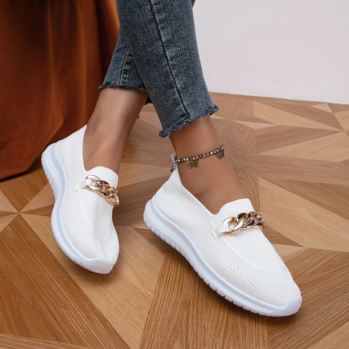 Chain Decor Mesh Comfort Loafers