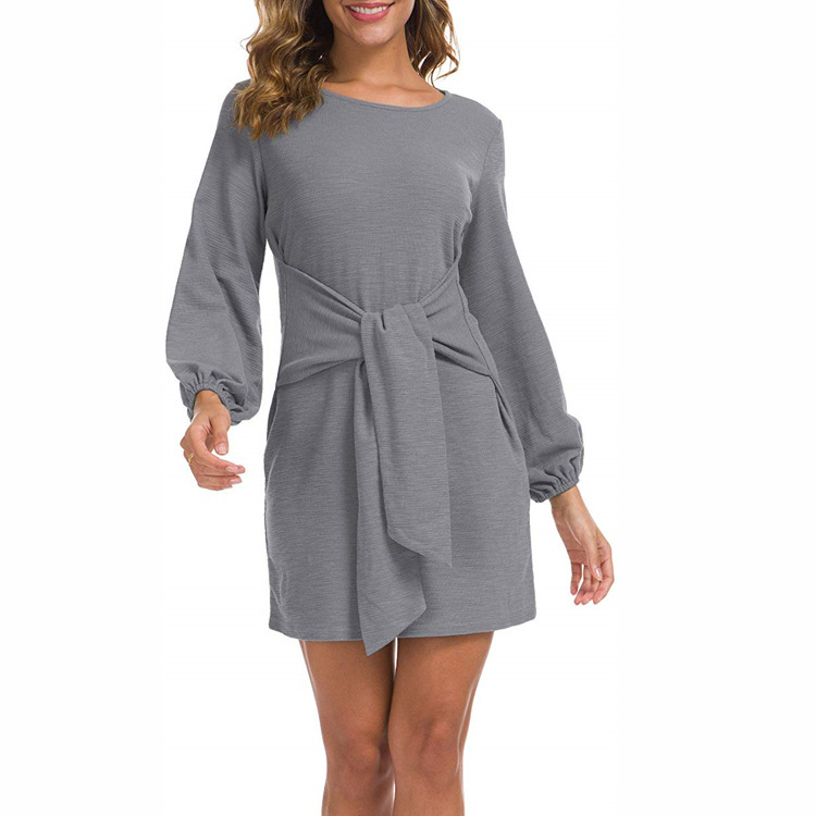 Long Sleeve Tied Waist Mini Dress