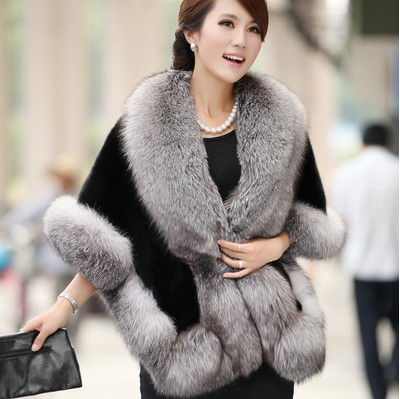 Women's Faux Fur Wrap Poncho Shawl