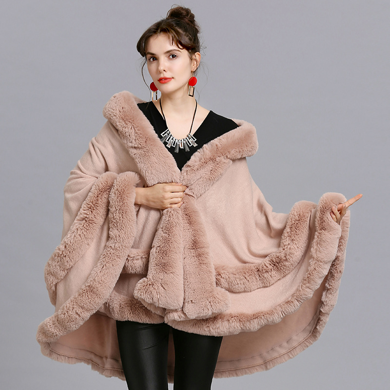 Women's Oversized Poncho Faux Fur Cape Coat