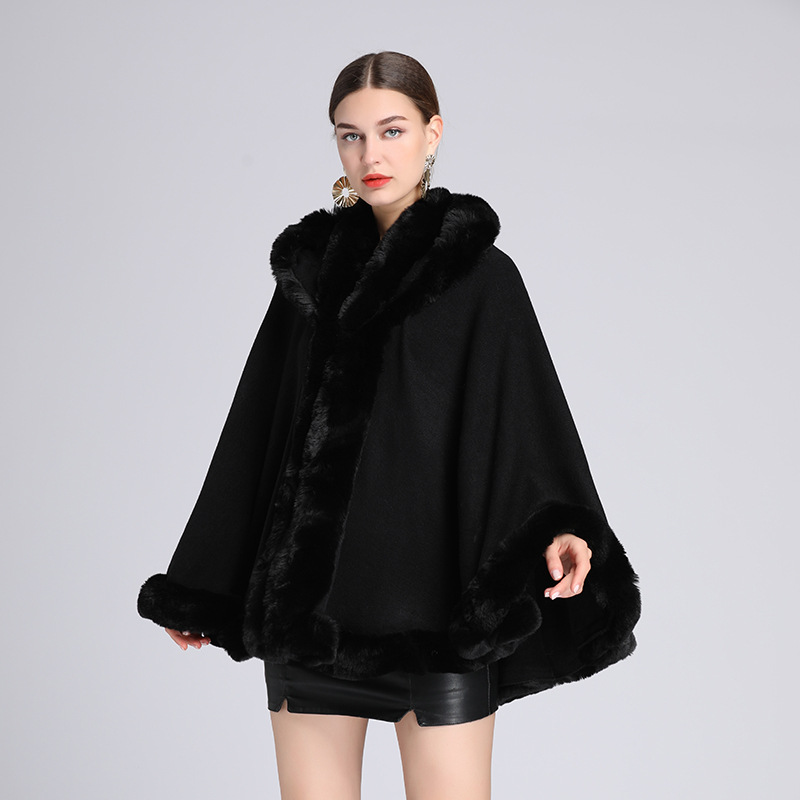 Cloak Cape Faux Fur Hooded Poncho Coat