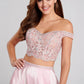 Pink Satin Lace Embroidered Two-Piece Prom Dress