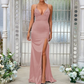 Simple Deep V-Neck Sleeveless Maxi Bridesmaid Slit Dress