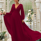 Deep V-Neck Long Sleeves Maxi Bridesmaid Dress