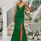 Deep V-Neck Spaghetti Strap Sleeveless Maxi Bridesmaid Dress