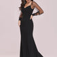 Black Satin V-Neck Tulle Backless Mermaid Prom Dress