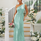 Sequin Oblique Shoulder Sleeveless Maxi Bridesmaid Dress