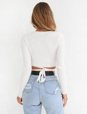 Long Sleeve V Neck Strappy Crop Top