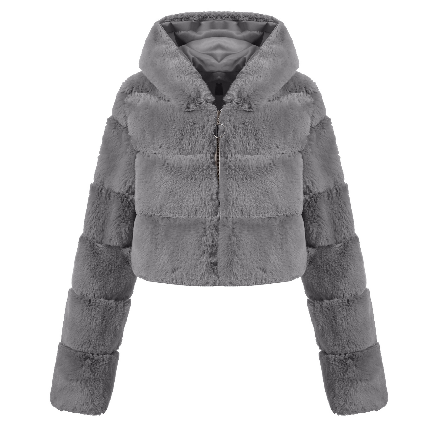 Faux Fur Hooded Zipper Coat