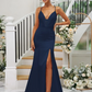 Deep V-Neck Spaghetti Strap Sleeveless Maxi Bridesmaid Dress