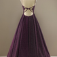 Purple A-Line Sleeveless Long Prom Dress