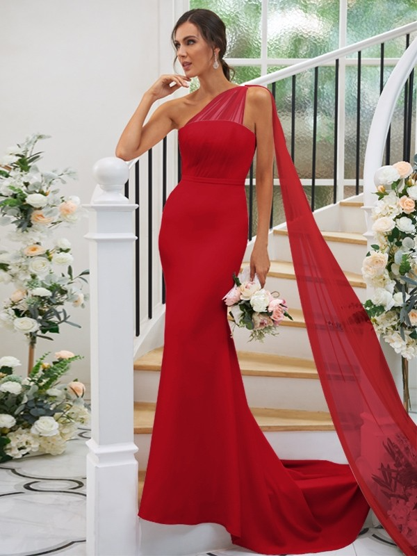 One Shoulder Sleeveless Long Mermaid Maxi Bridesmaid Dress