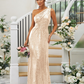 Sequin Oblique Shoulder Sleeveless Maxi Bridesmaid Dress