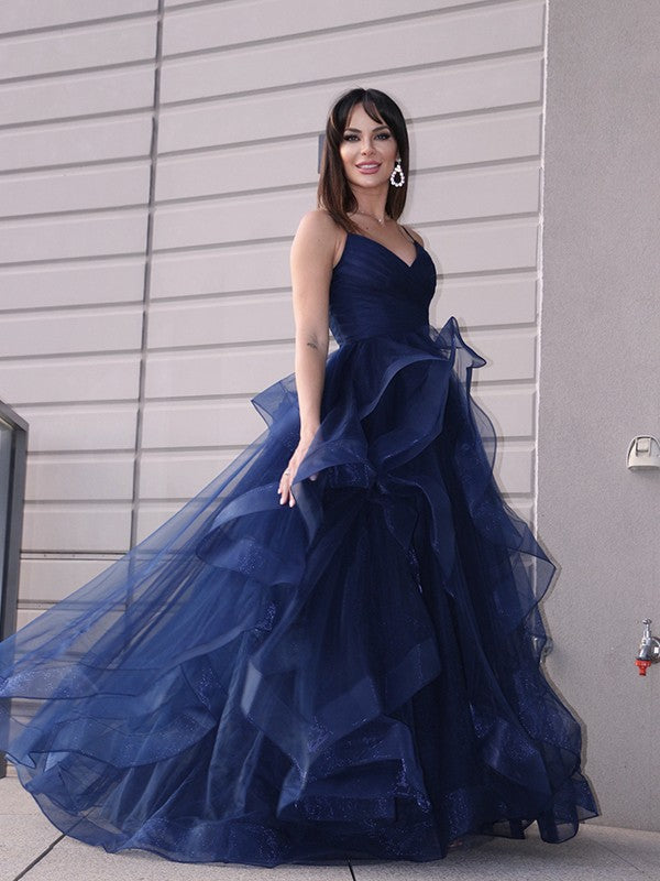 Navy V-Neck Sleeveless Long Evening Dress