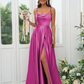 Satin Simple Spaghetti Strap Sleeveless Maxi Bridesmaid Slit Dress