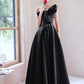 Black Satin One-Shoulder Bow Detailing Floor-Length Prom Dress