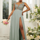 Lace Embroidered Sleeveless Maxi Bridesmaid Slit Dress