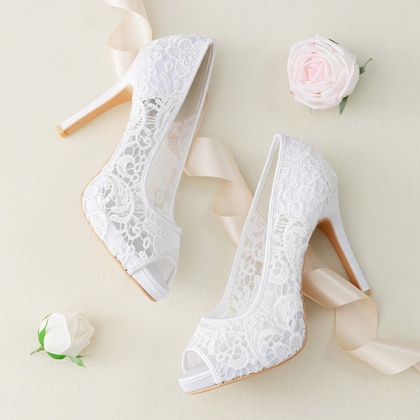 Lace Fish mouth Stiletto Wedding Heels