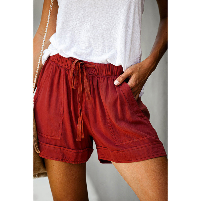 Solid Color with Pockets Summer Casual Shorts