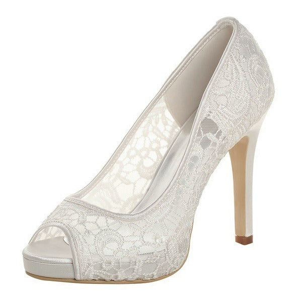 Lace Fish mouth Stiletto Wedding Heels