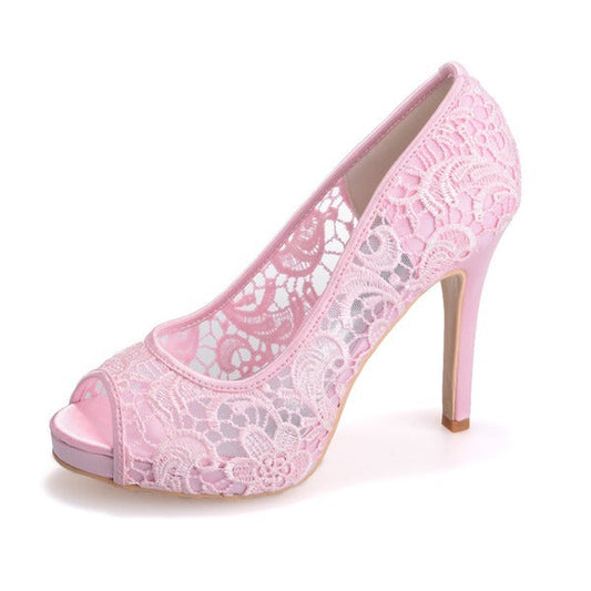 Lace Fish mouth Stiletto Wedding Heels