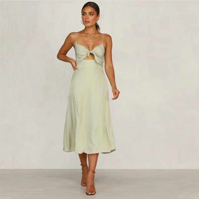 Satin Tied Front Sleeveless Midi Dress