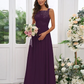 Lace Applique Square Neck Sleeveless Maxi Bridesmaid Dress