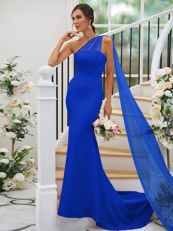 One Shoulder Sleeveless Long Mermaid Maxi Bridesmaid Dress