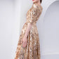 Gold Jewel Neck Half Sleeves Ball Gown Sequins Bridesmaid Dress