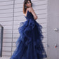 Navy V-Neck Sleeveless Long Evening Dress