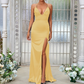 Simple Deep V-Neck Sleeveless Maxi Bridesmaid Slit Dress