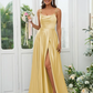 Satin Simple Spaghetti Strap Sleeveless Maxi Bridesmaid Slit Dress