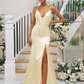 Deep V-Neck Spaghetti Strap Sleeveless Maxi Bridesmaid Dress