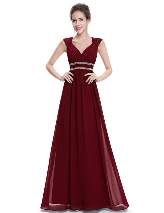 V-Neck Double Shoulder Banquet Evening Dress