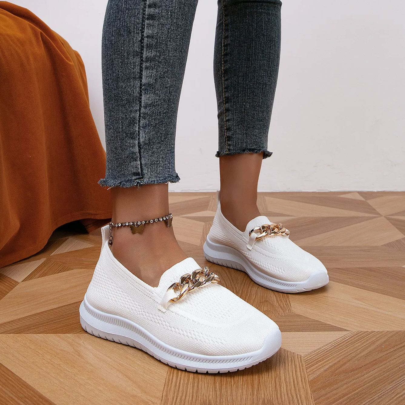 Chain Decor Mesh Comfort Loafers