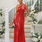 Sequin Oblique Shoulder Sleeveless Maxi Bridesmaid Dress