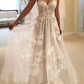 A-line Off-the-Shoulder Appliques Lace Court Train Tulle Wedding Dress