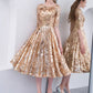 Gold Jewel Neck Half Sleeves Ball Gown Sequins Bridesmaid Dress