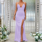 Simple Deep V-Neck Sleeveless Maxi Bridesmaid Slit Dress