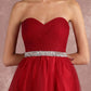 Red Rhinestones Pleated Strapless Tulle Prom Dress