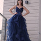 Navy V-Neck Sleeveless Long Evening Dress