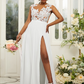 Lace Embroidered Sleeveless Maxi Bridesmaid Slit Dress