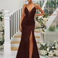 Deep V-Neck Spaghetti Strap Sleeveless Maxi Bridesmaid Dress