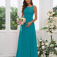 Lace Applique Square Neck Sleeveless Maxi Bridesmaid Dress